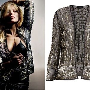 Topshop Kate Moss Black and Silver Embellished Sequin Cardigan Size 4 Small